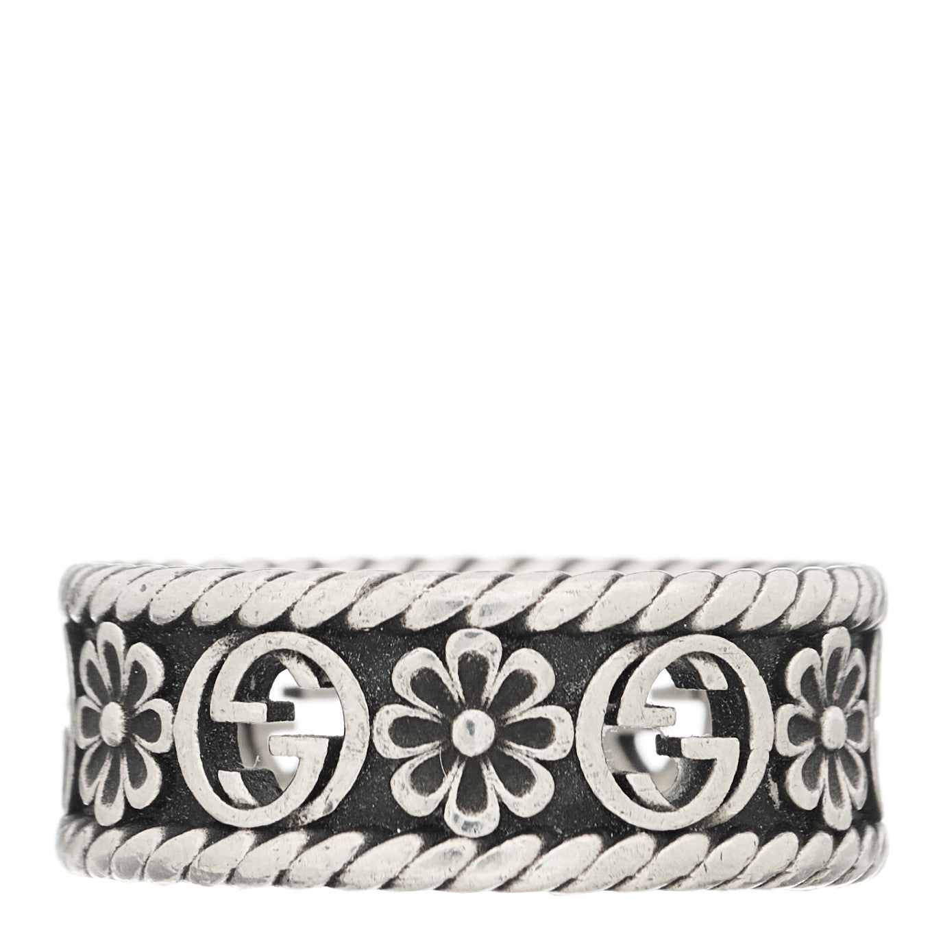 Sterling Silver Interlocking G Flower Ring 56 7.5