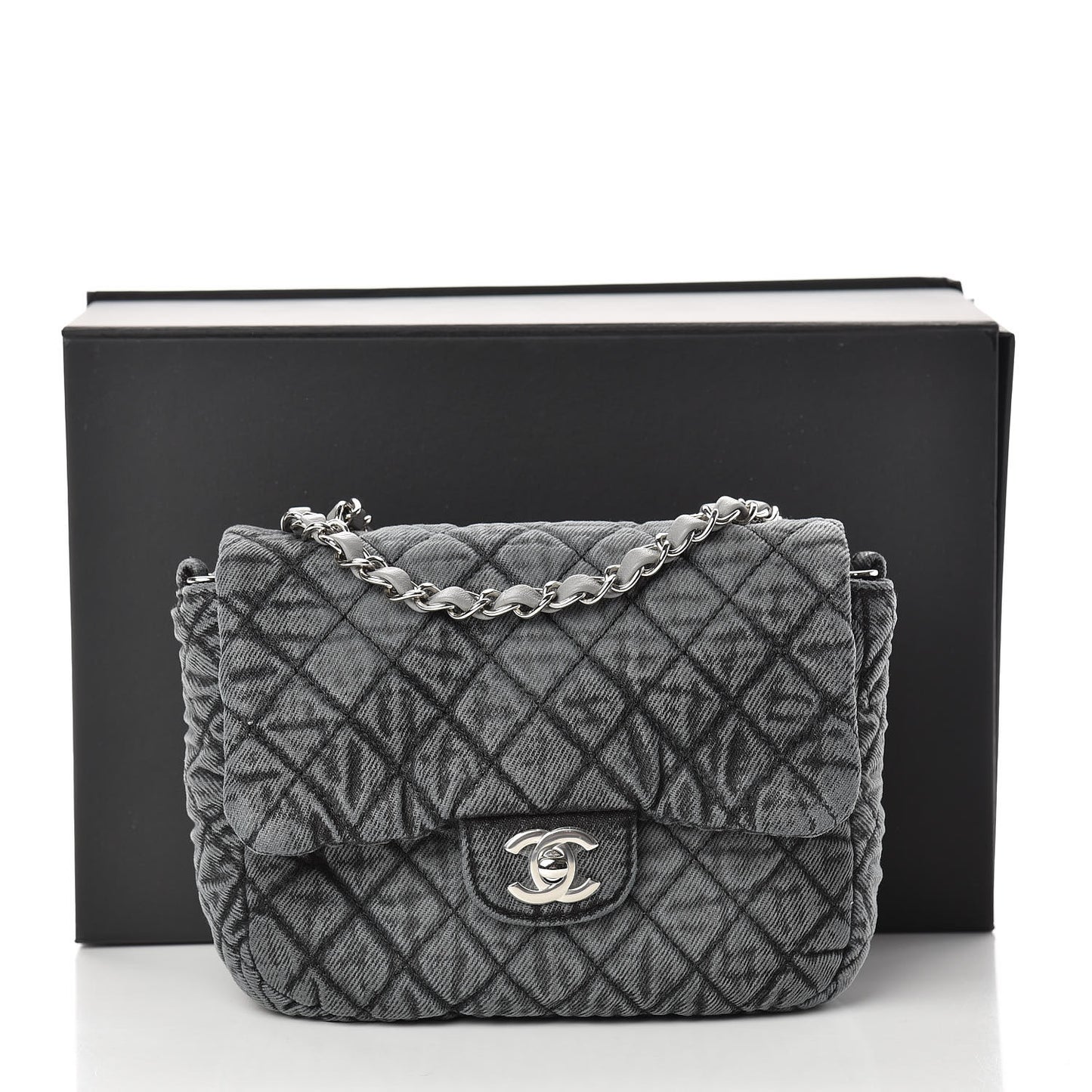 Washed Denim Quilted Small Denimpression Flap Grey Black