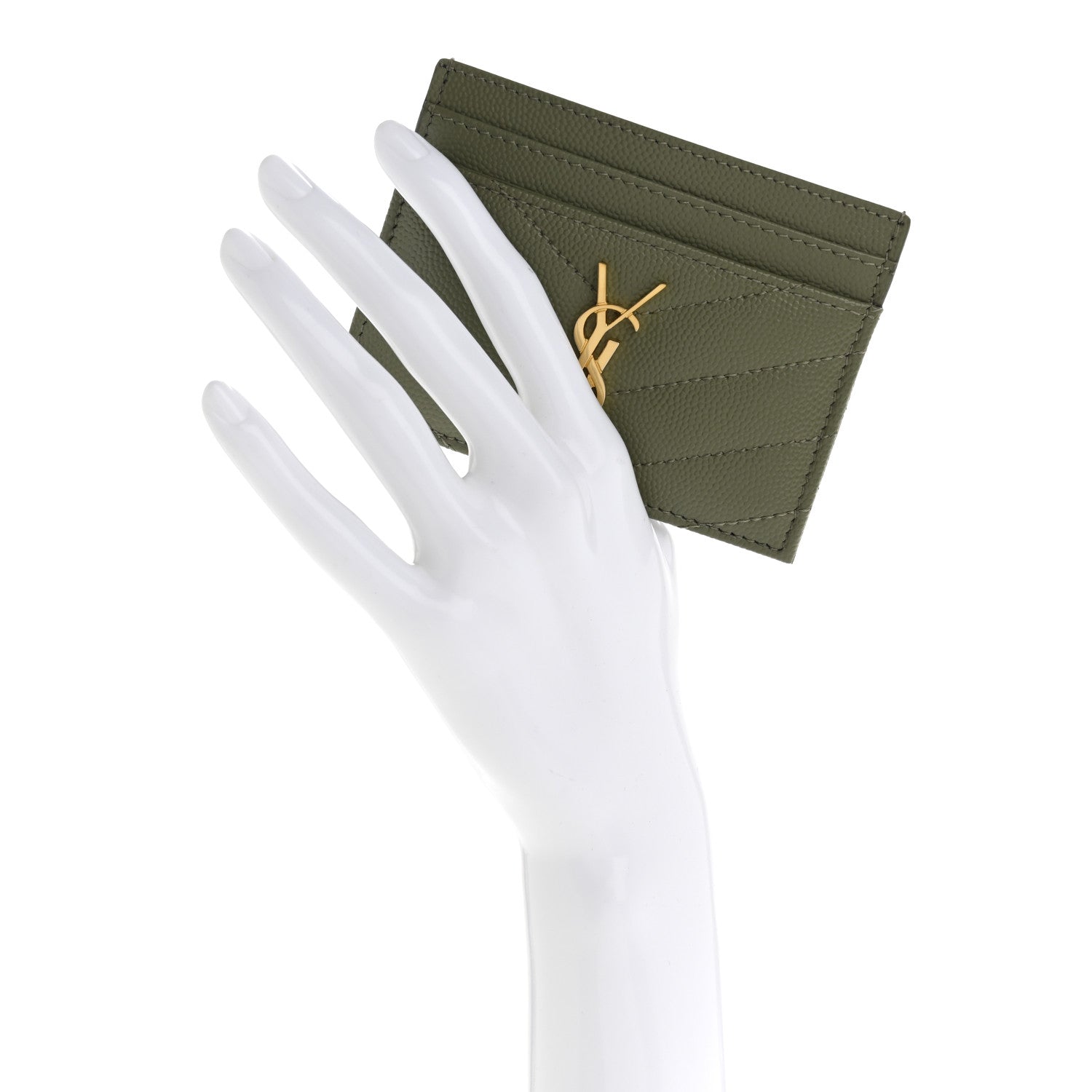 Saint Laurent Grain De Poudre Matelasse Chevron Monogram Credit Card Case Light Musk 2 of 7