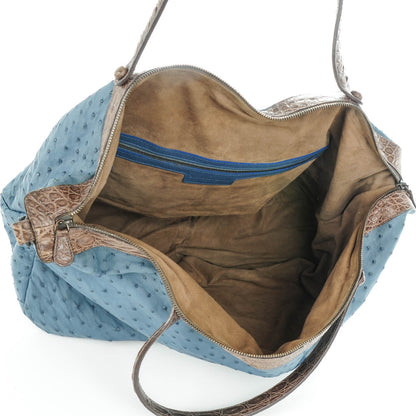 Bottega Veneta Ostrich Crocodile Shoulder Bag Blue 5 of 8