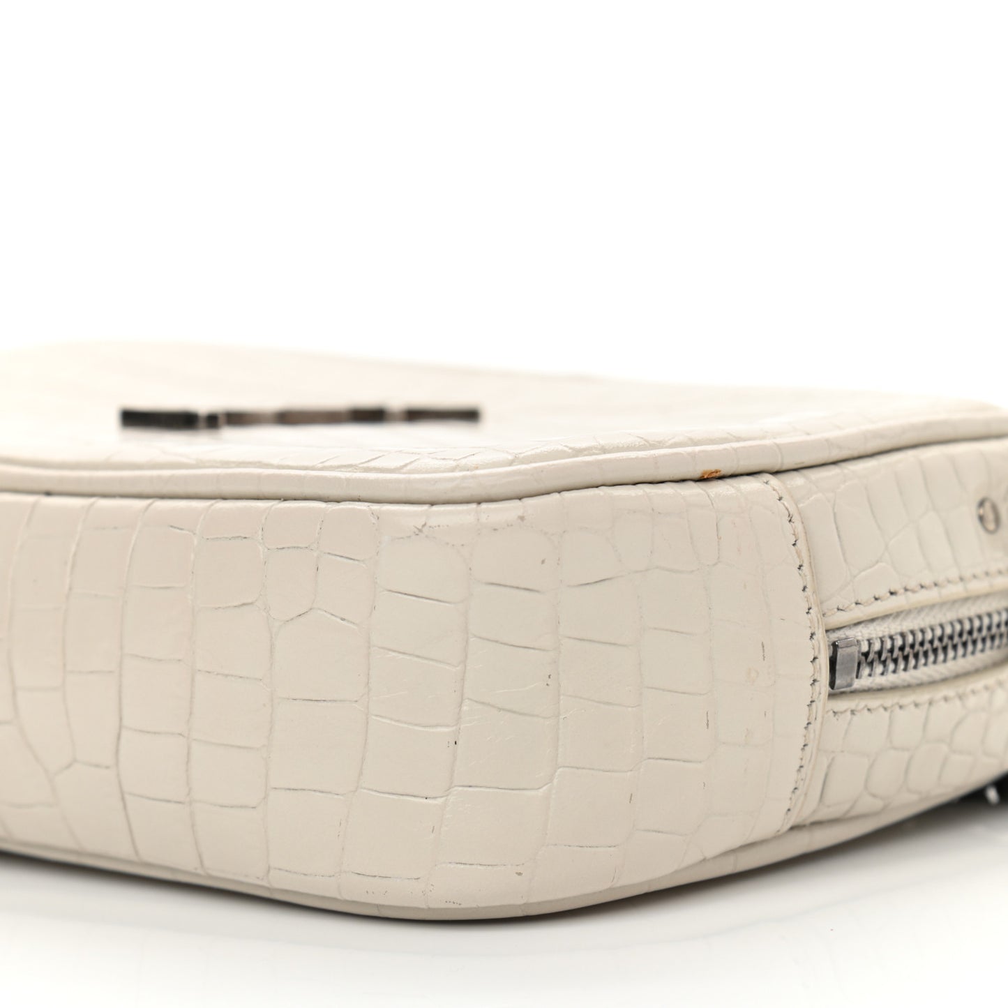 Calfskin Crocodile Embossed Monogram Mini Lou Camera Bag Crema Soft