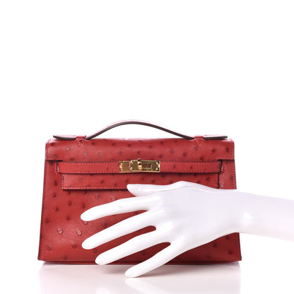 Hermes Ostrich Kelly Pochette Rouge Vif 2 of 8