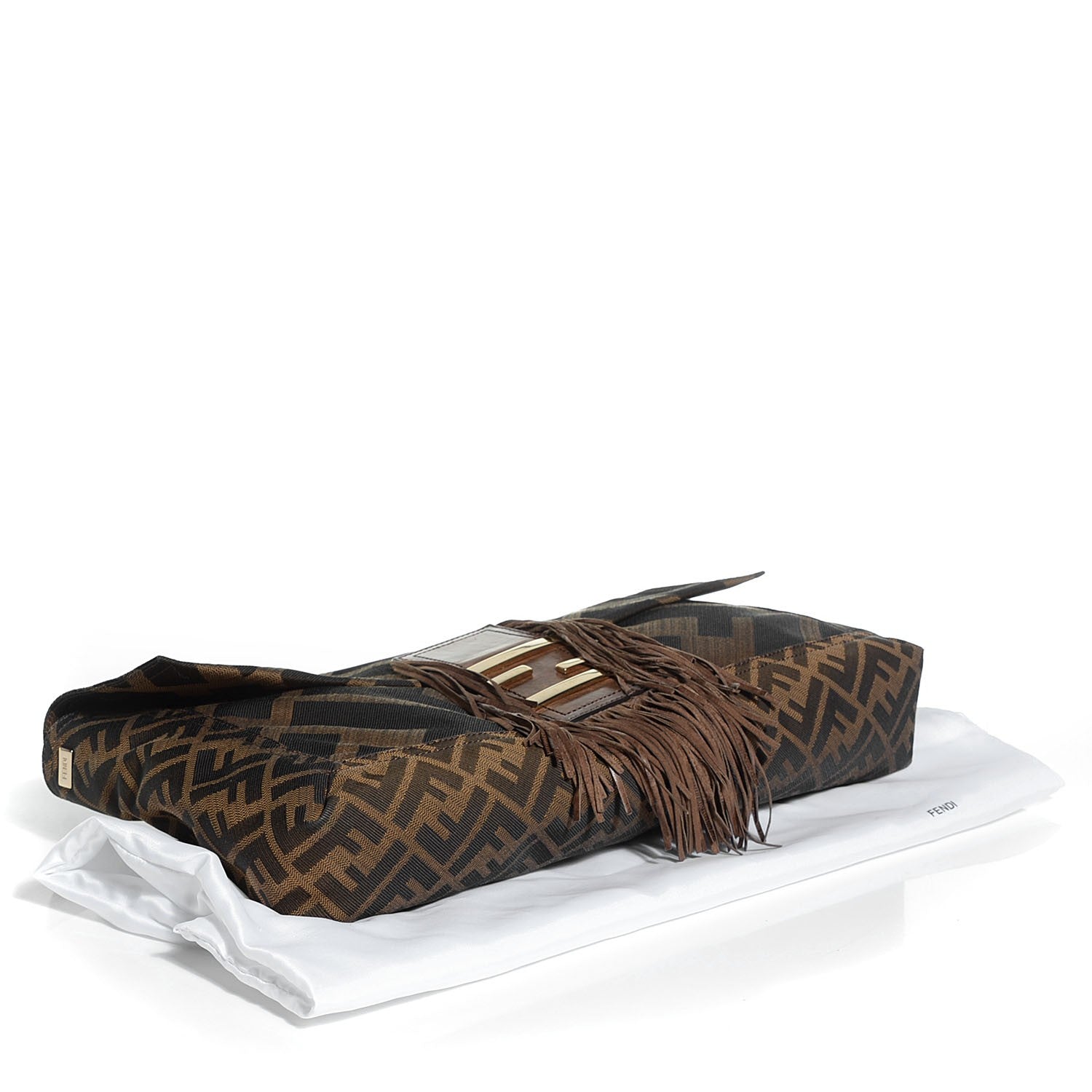 Fendi Fabric Macro FF Diagonal Large Convertible Baguette Tobacco 4 of 10