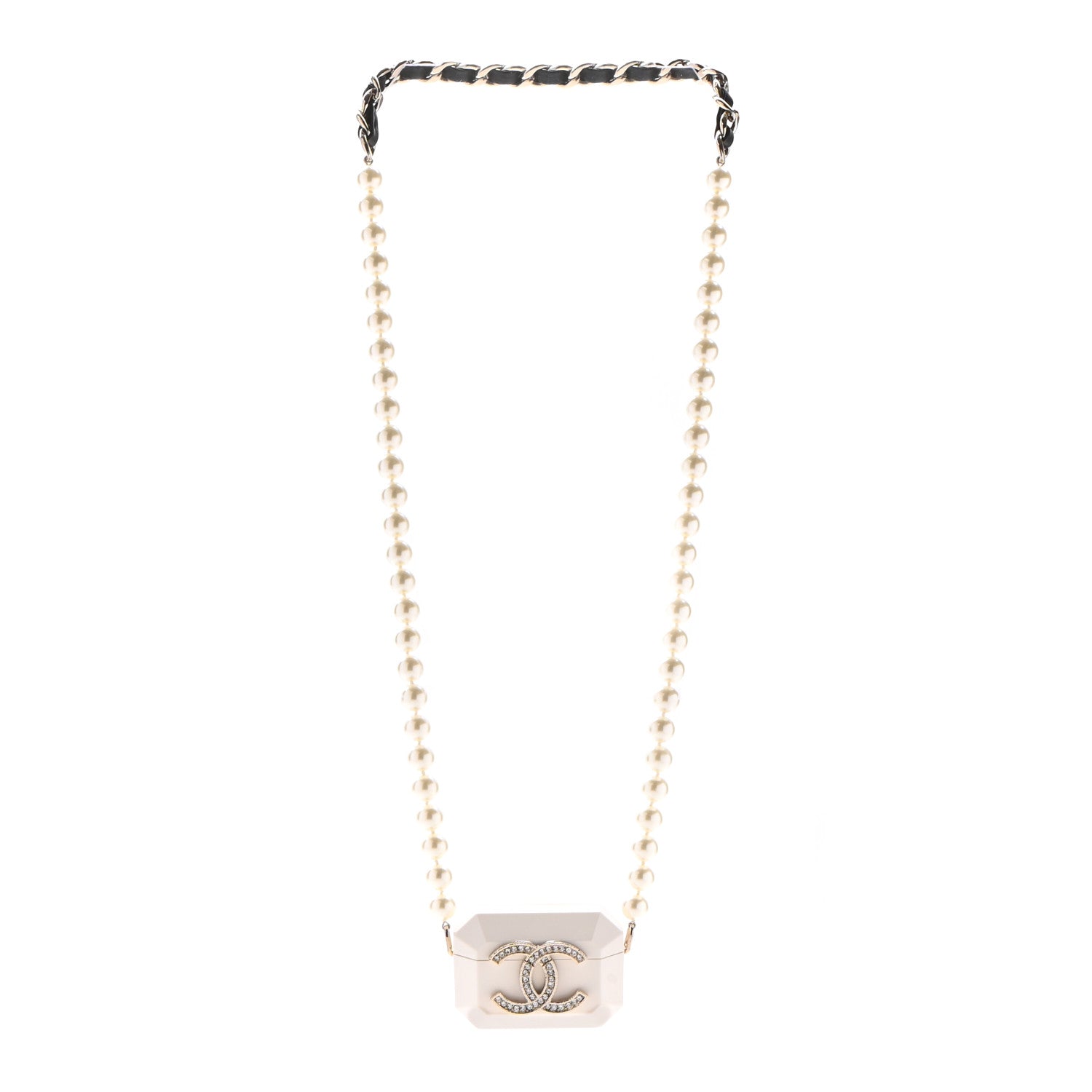Chanel Resin Crystal Pearl Airpod Pro Case Necklace Gold White Pearly Black 3 of 7