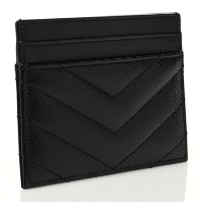 Saint Laurent Grain De Poudre Matelasse Chevron Monochrome Monogram Credit Card Case Black 3 of 7