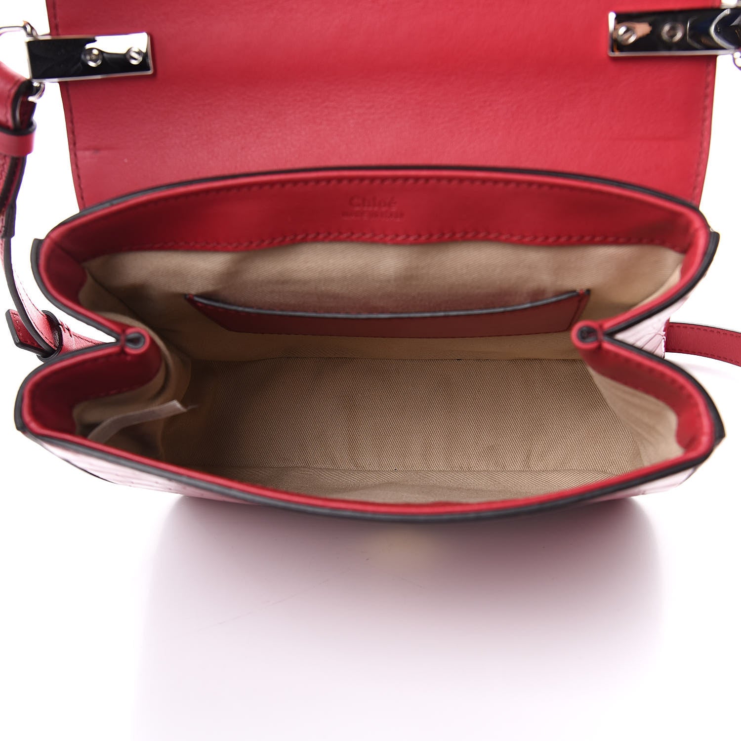 Chloe Calfskin Crocodile Embossed C Double Carry Dusky Red 5 of 11