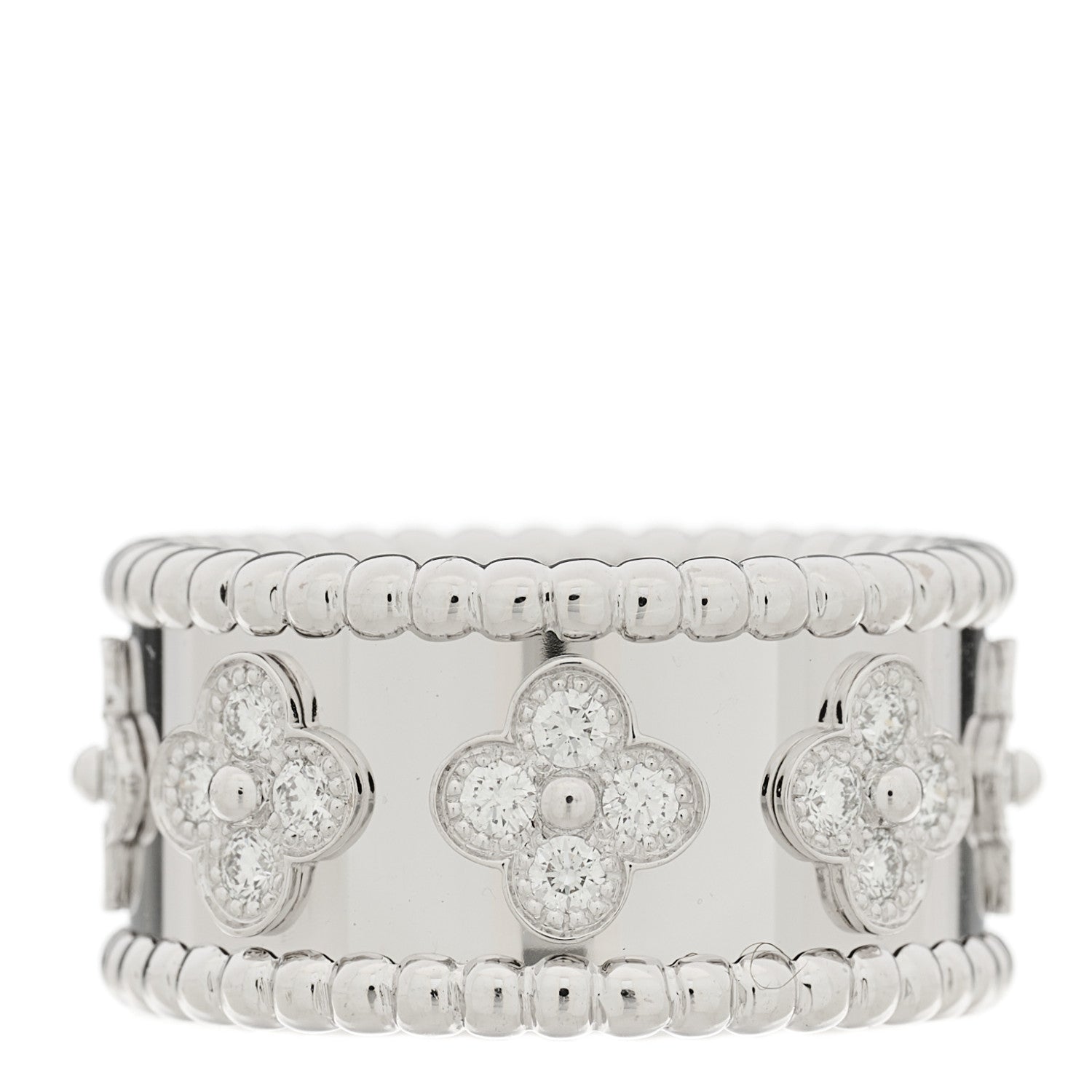 Van Cleef & Arpels 18K White Gold Diamond Medium Perlee Clover Band Ring 52 6 3 of 5