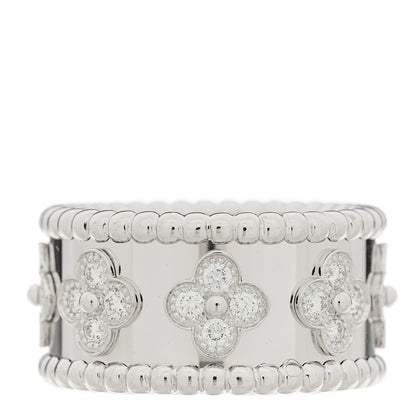Van Cleef & Arpels 18K White Gold Diamond Medium Perlee Clover Band Ring 52 6 3 of 5