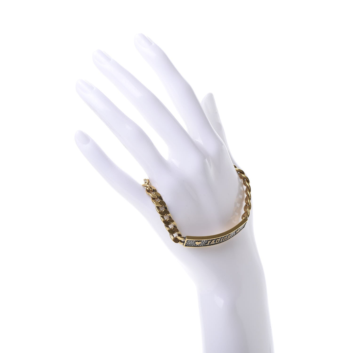 Christian Dior Metal Crystal J'Adior Star Heart Chain Bracelet Aged Gold 2 of 4
