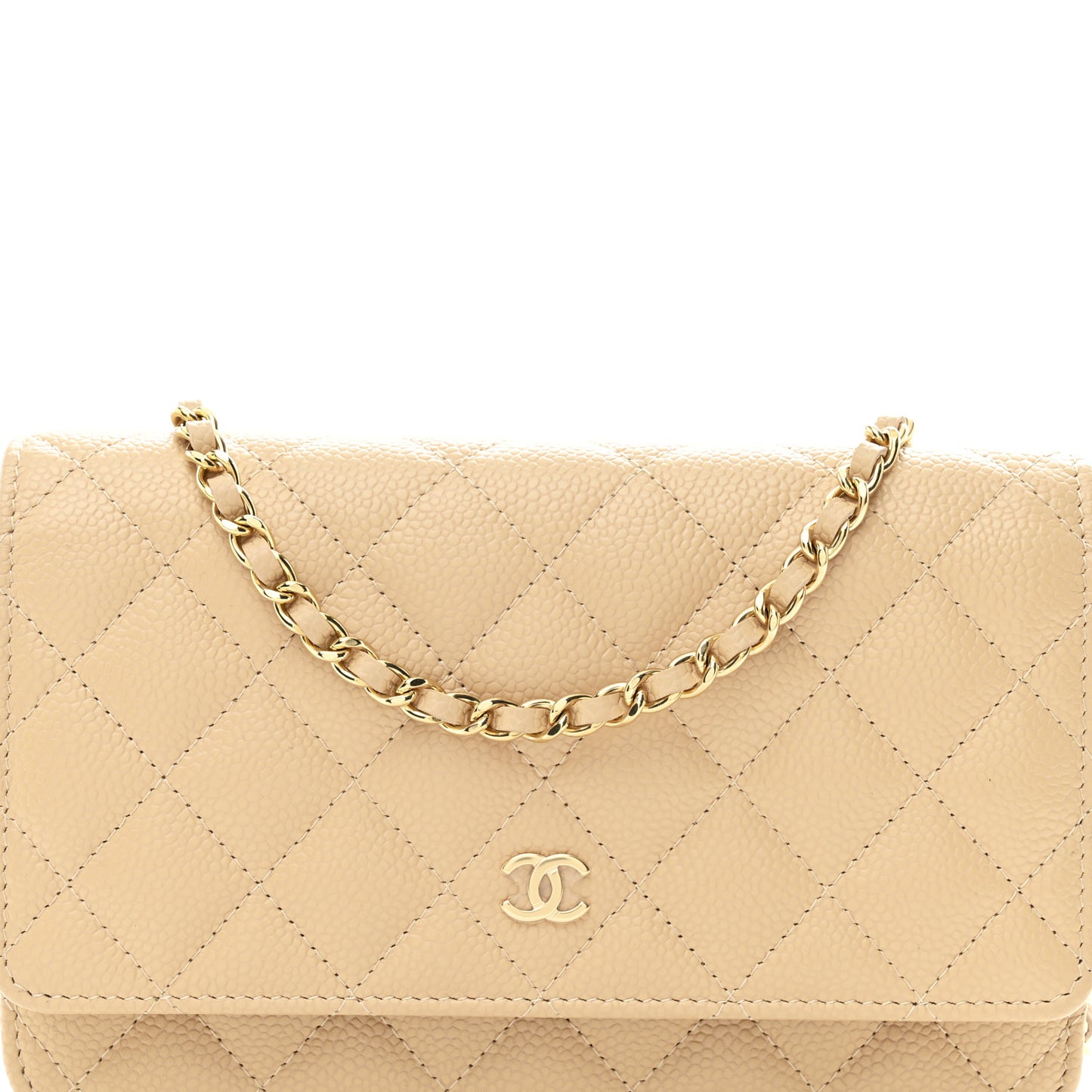 Caviar Quilted Wallet on Chain WOC Beige