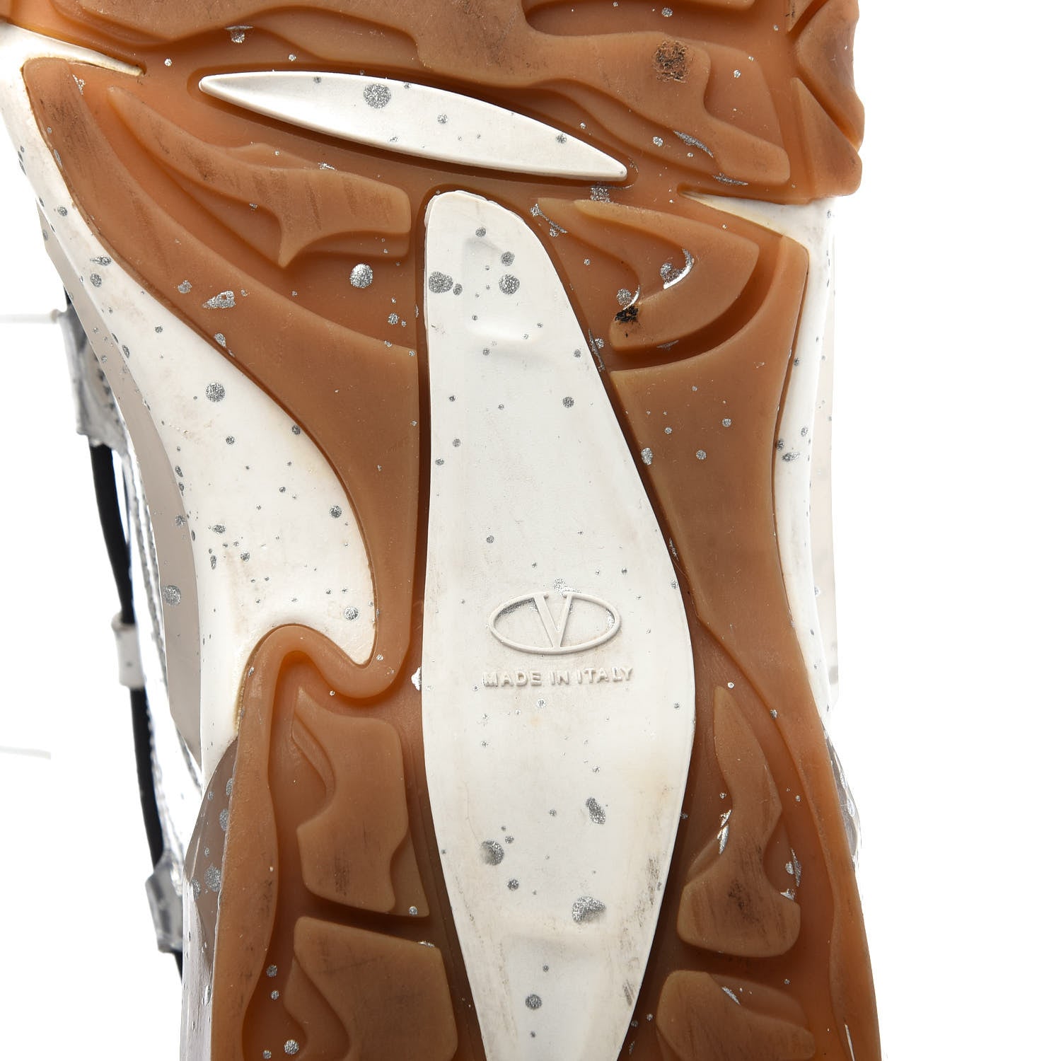 Valentino Garavani Metallic Calfskin Paint Splatter Mens Bounce Sneakers 41 Silver 6 of 8