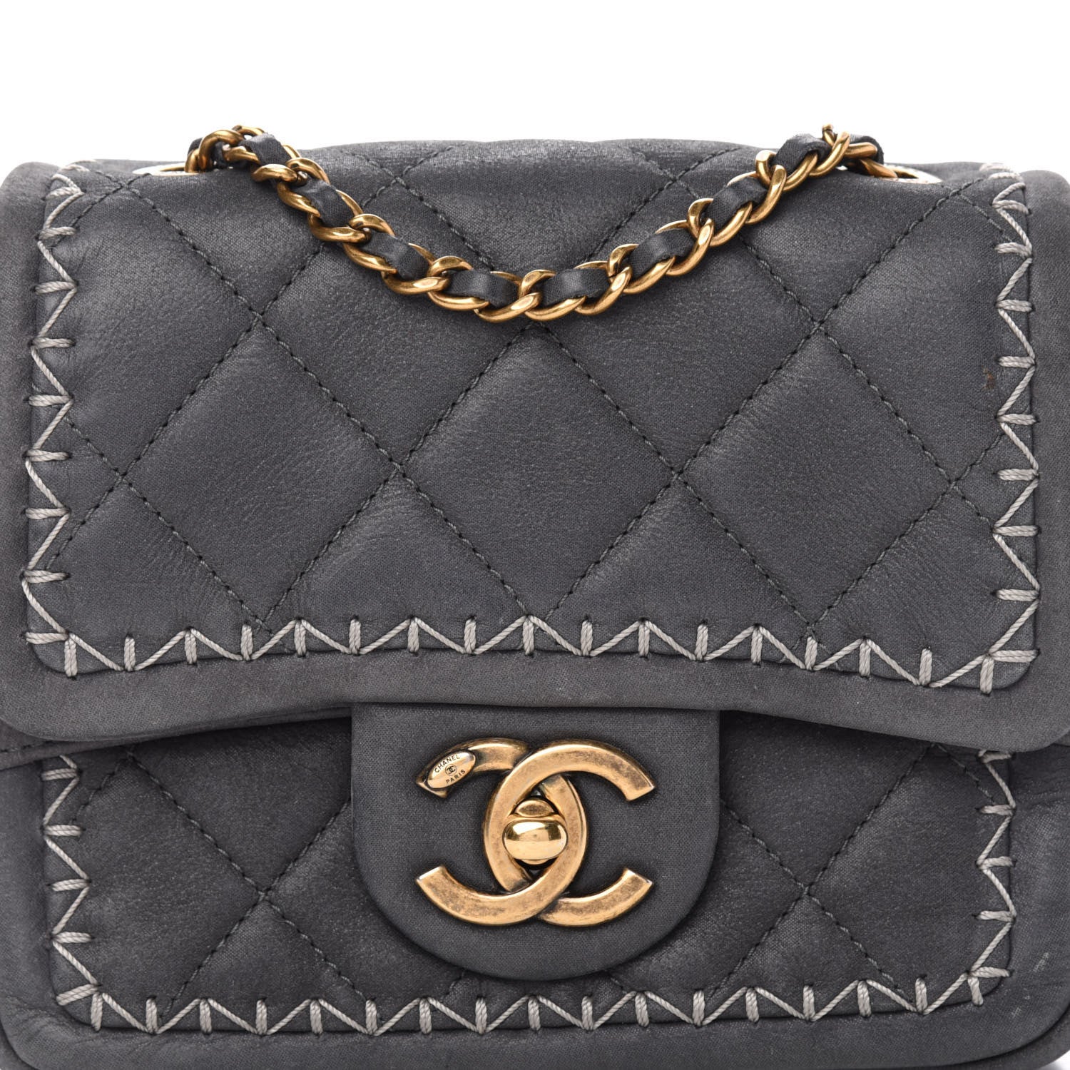 Chanel Iridescent Calfskin Stitch Mini Square Flap Grey 11 of 11