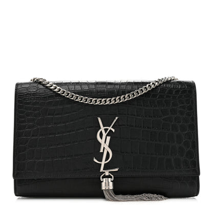 Saint Laurent Calfskin Crocodile Embossed Medium Classic Monogram Kate Tassel Satchel Black 1 of 17