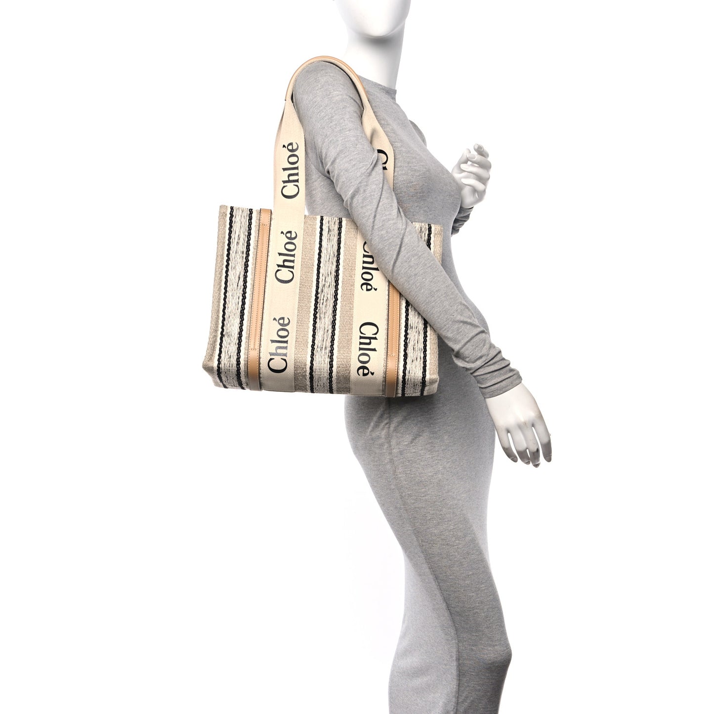 Knit Medium Woody Ribbon Tote Nude