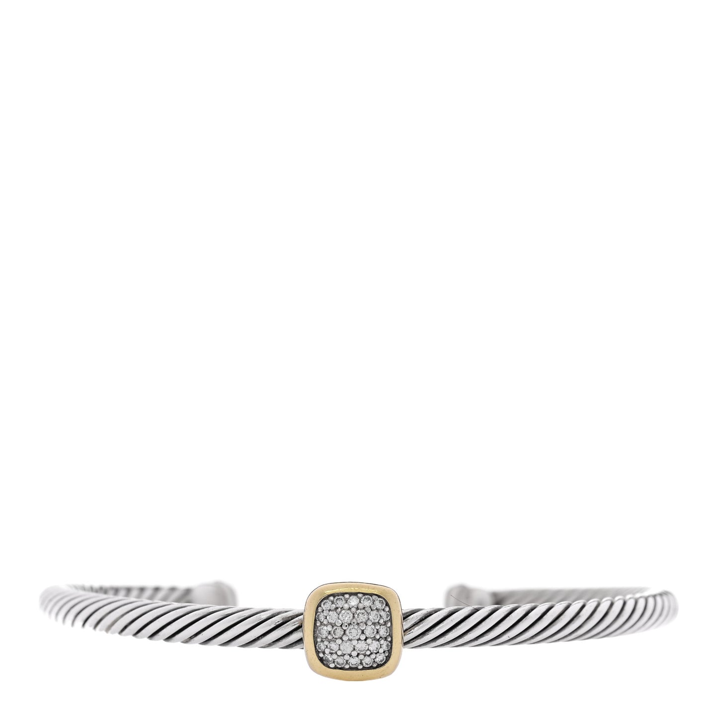 Sterling Silver 18K Yellow Gold Diamond 4mm Square Station Cable Cuff Bracelet