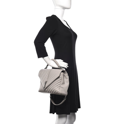 Saint Laurent Sheepskin Matelasse Chevron Monogram Large College Satchel Light Grey 2 of 12