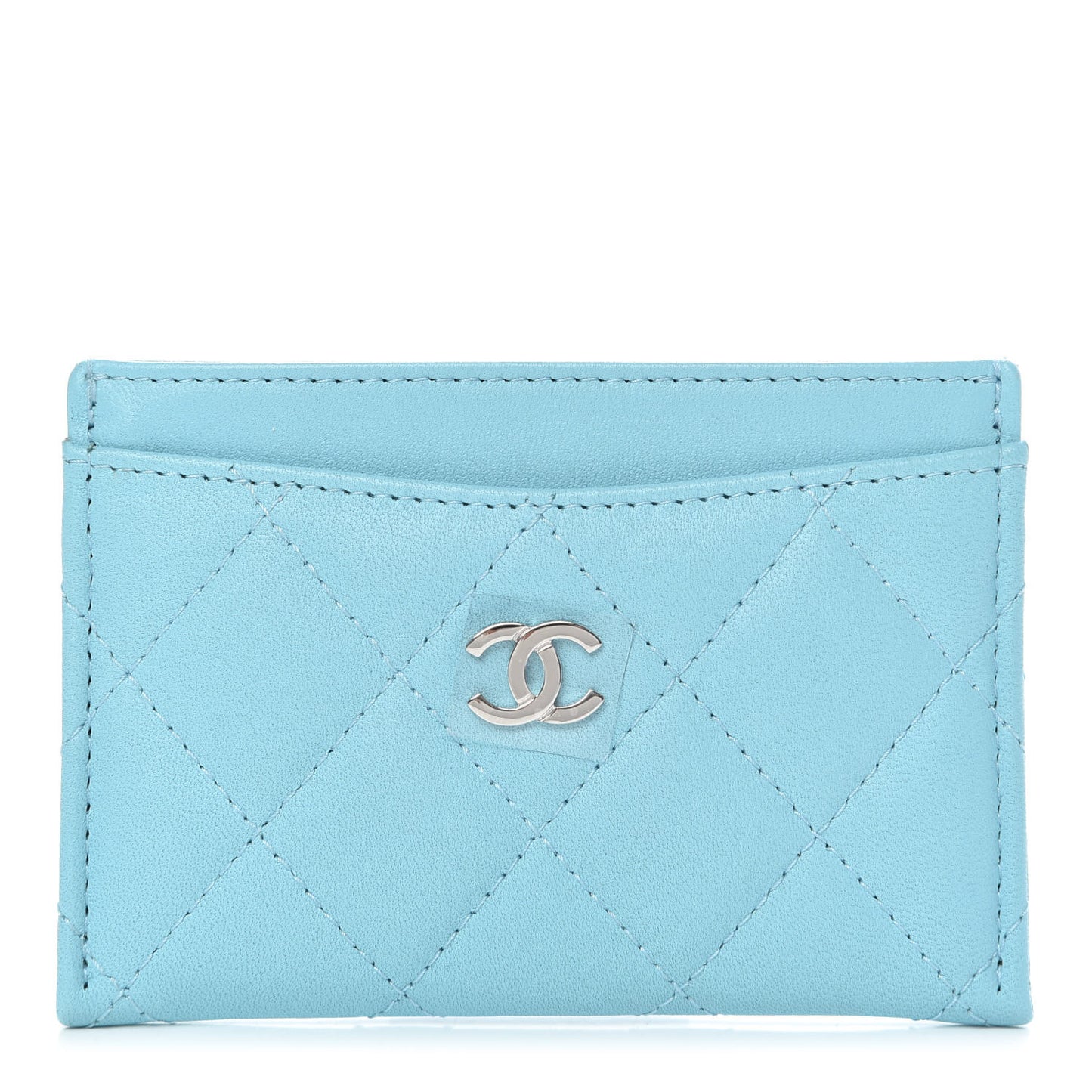 Lambskin Quilted Card Holder Neon Blue