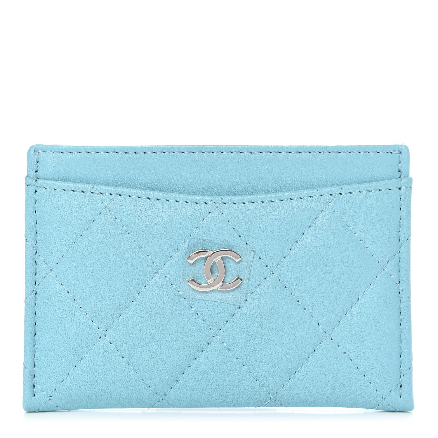 Chanel Lambskin Quilted Card Holder Neon Blue 1 of 9