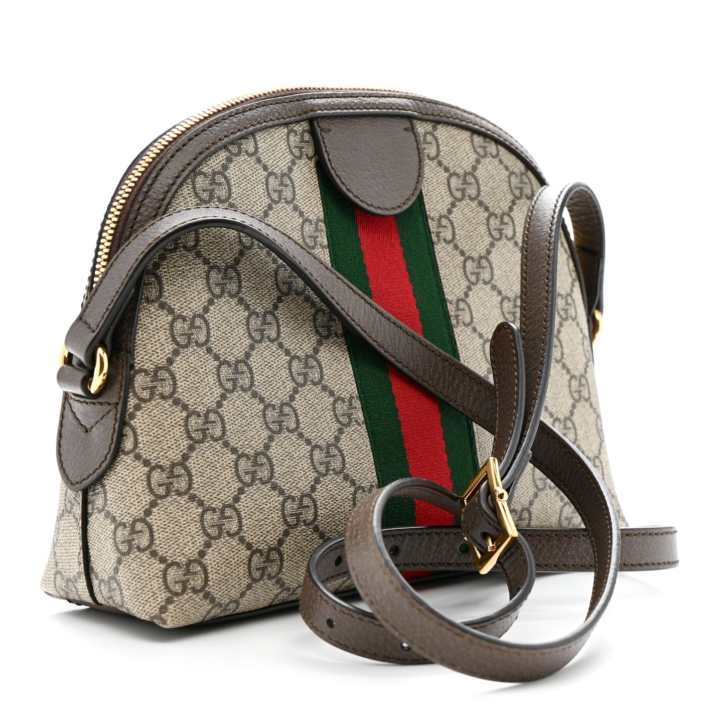 GG Supreme Monogram Textured Dollar Calfskin Web Small Ophidia Dome Shoulder Bag Beige Ebony New Acero