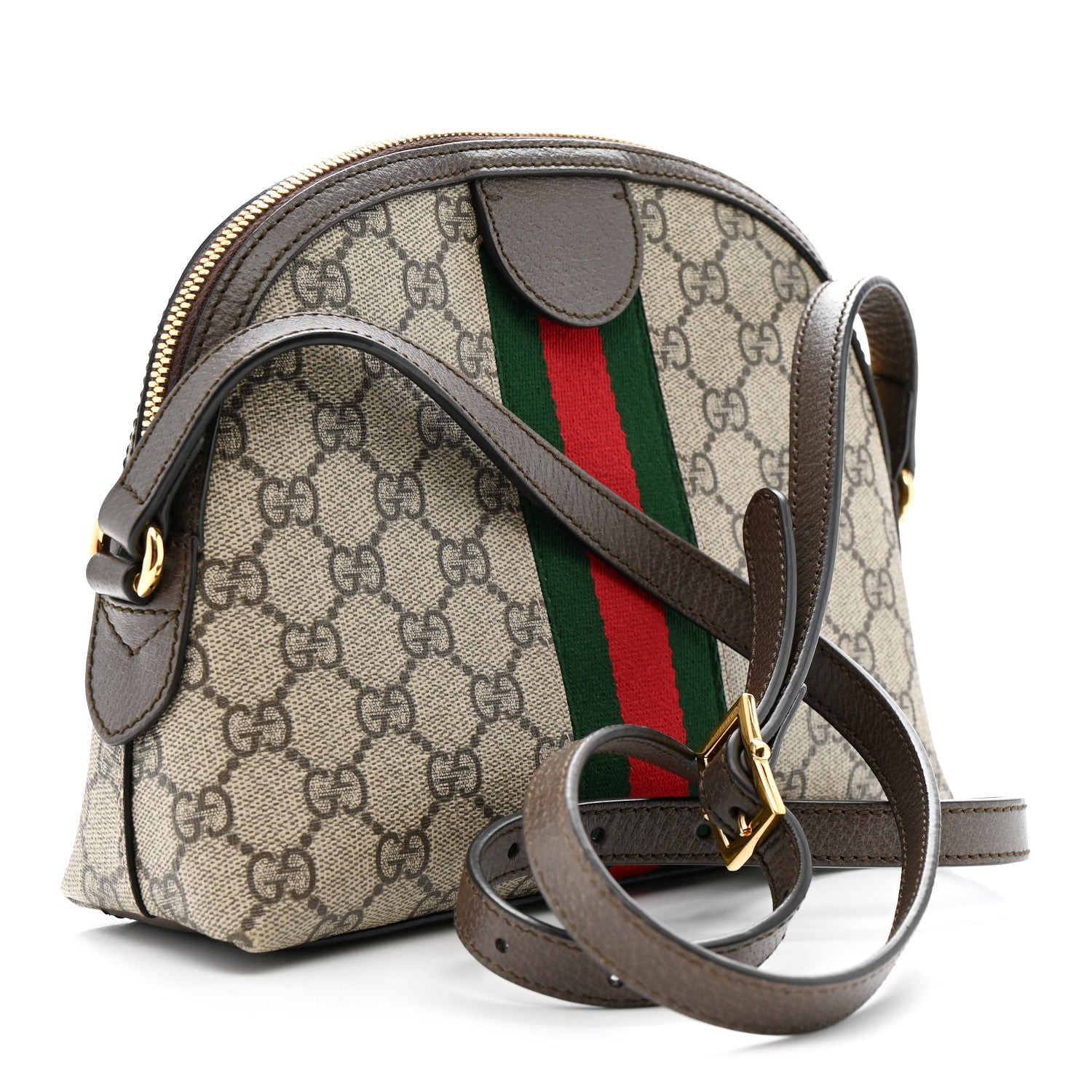 Gucci GG Supreme Monogram Textured Dollar Calfskin Web Small Ophidia Dome Shoulder Bag Beige Ebony New Acero 3 of 13