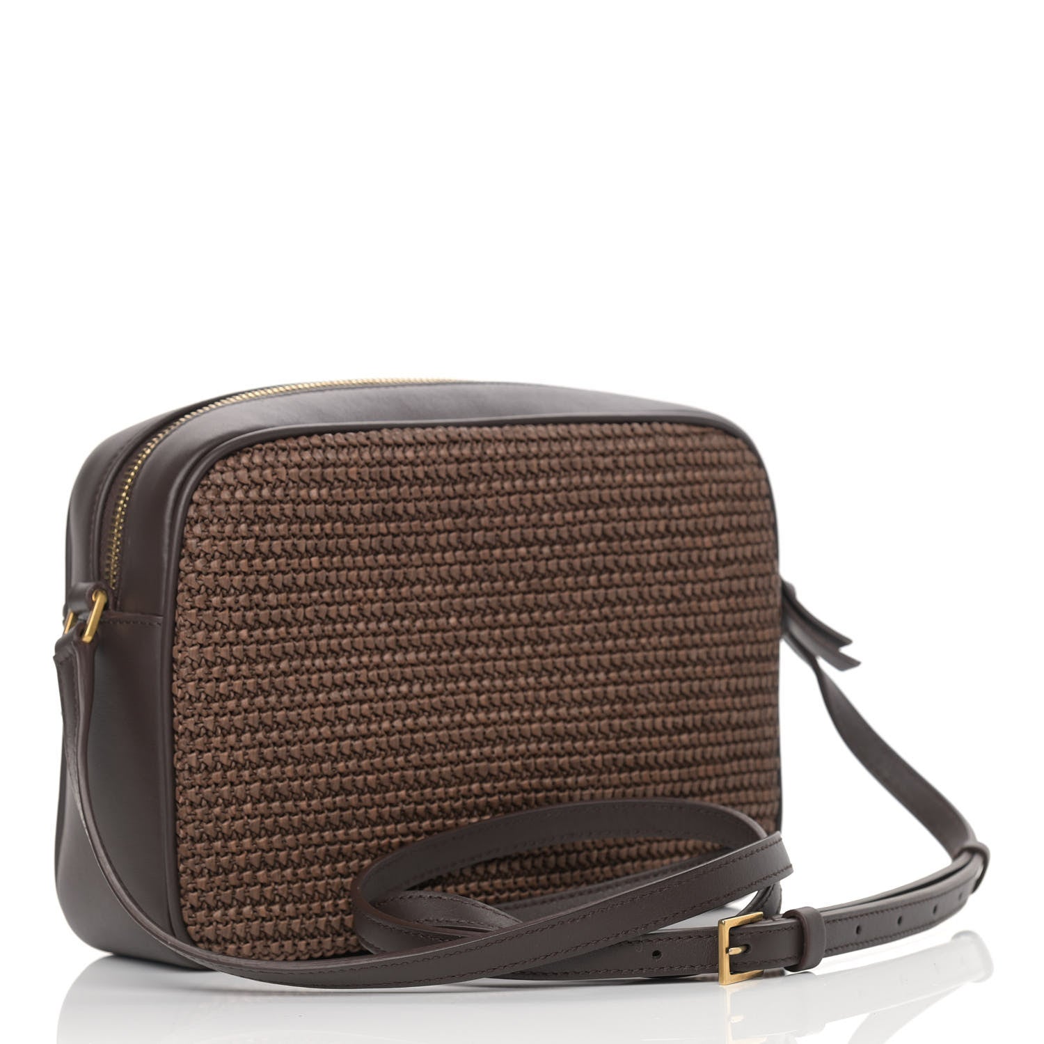 Saint Laurent Raffia Canvas Monogram Lou Camera Bag Dark Chocolate 2 of 8