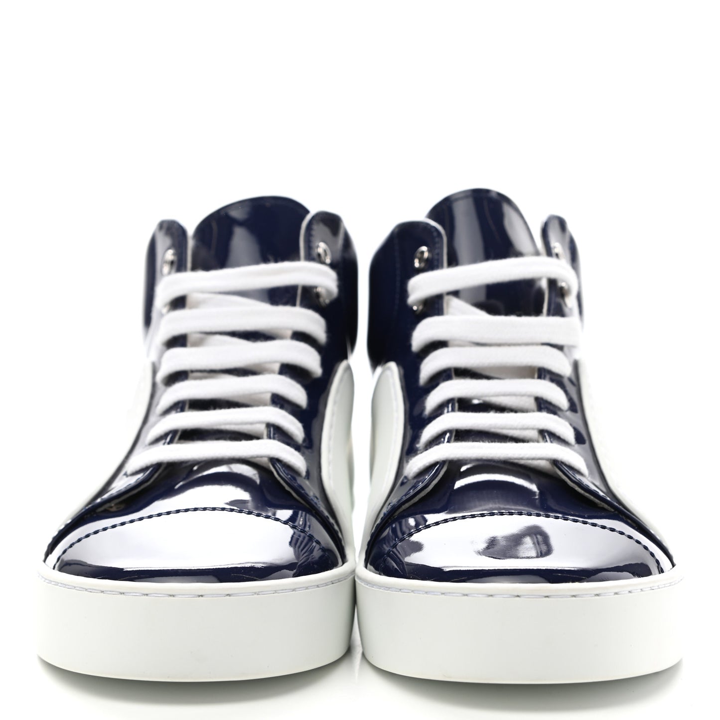 Patent Calfskin High Top CC Sneakers 38 Navy White