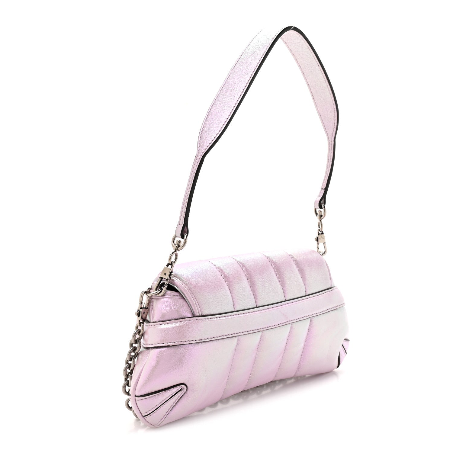 Gucci Iridescent Nappa Vertical Matelasse Small Maxi Horsebit Chain Shoulder Bag Escape Pink 3 of 12