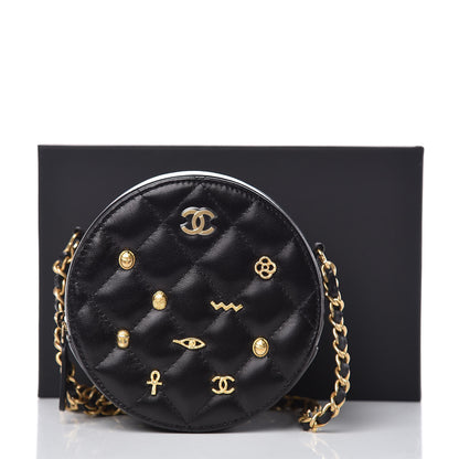 Chanel Calfskin Quilted Egyptian Amulet Round Clutch With Chain Black 8 of 8