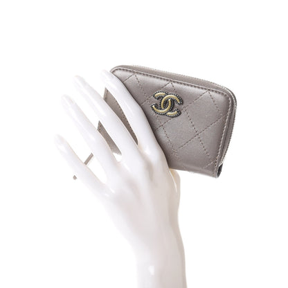 Chanel Calfskin Resin Quilted Zip Around Coin Purse Grey 2 of 7