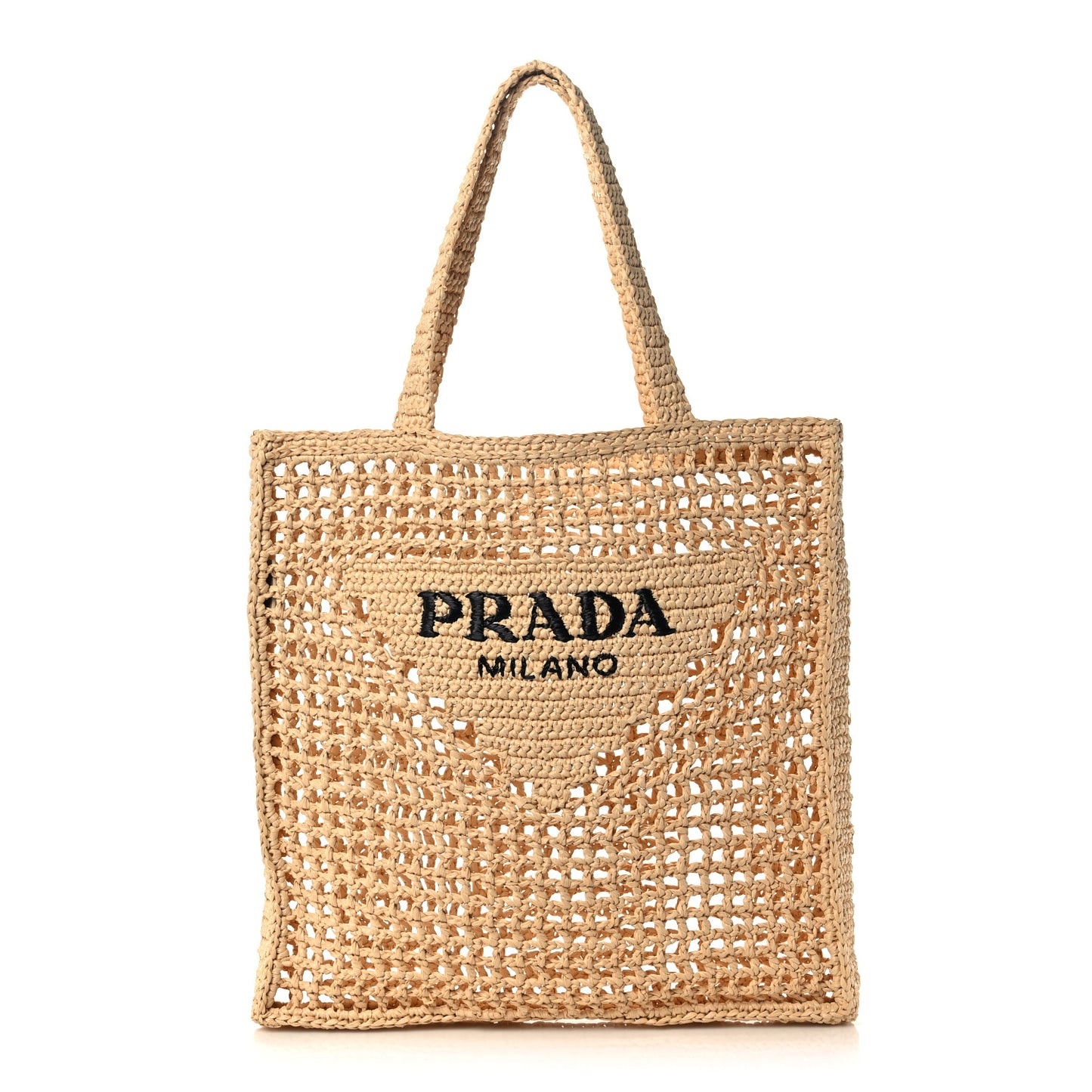 Yarn Raffia Effect Crochet Logo Embroidered Tote Bag Naturale