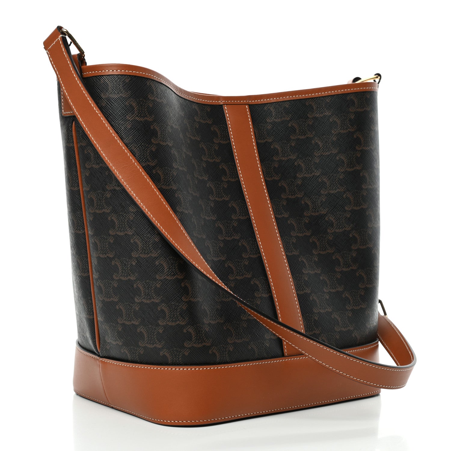 Celine Triomphe Canvas Calfskin Medium Bucket Bag Tan 2 of 4