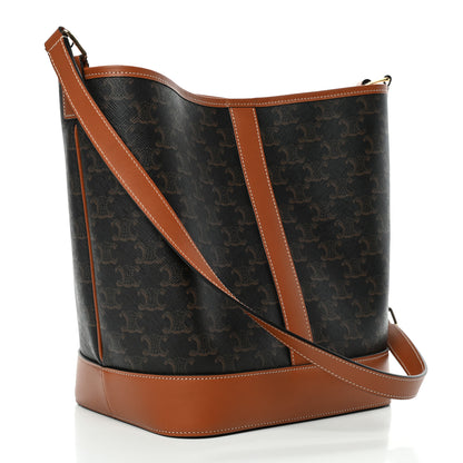 Celine Triomphe Canvas Calfskin Medium Bucket Bag Tan 2 of 4
