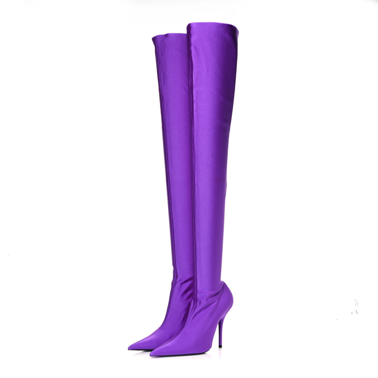 Balenciaga Spandex Pointed Toe Knife Thigh High Boots 38 Violet 3 of 8