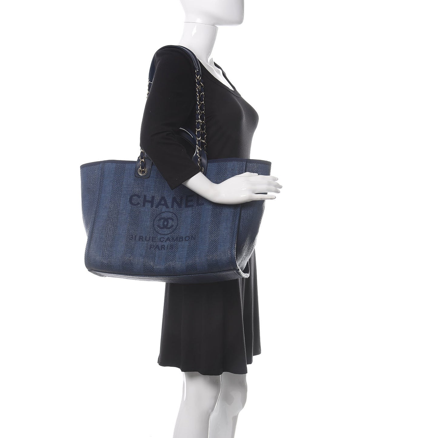 Mixed Fibers Striped Medium Deauville Tote Navy Blue