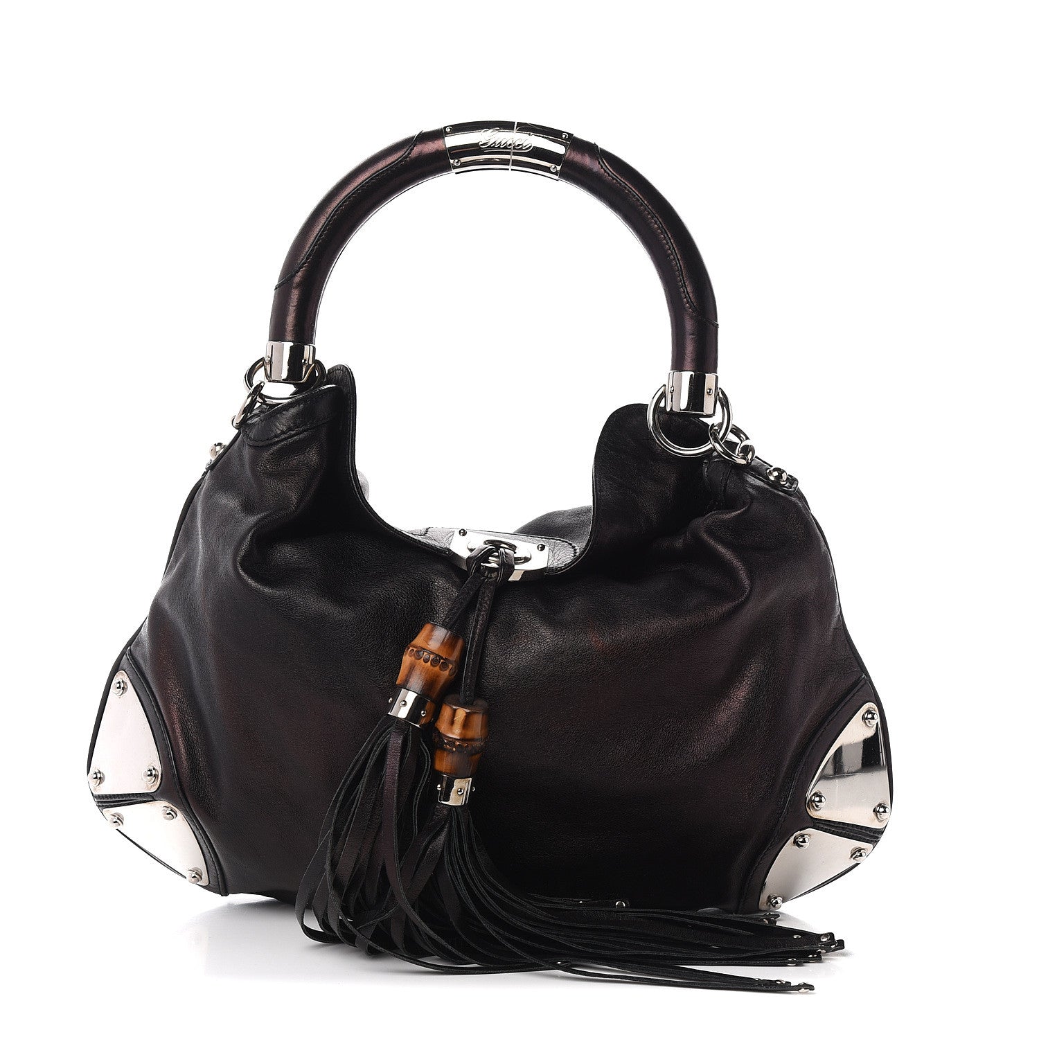 Gucci Calfskin Medium Indy Top Handle Hobo Dark Brown 1 of 12