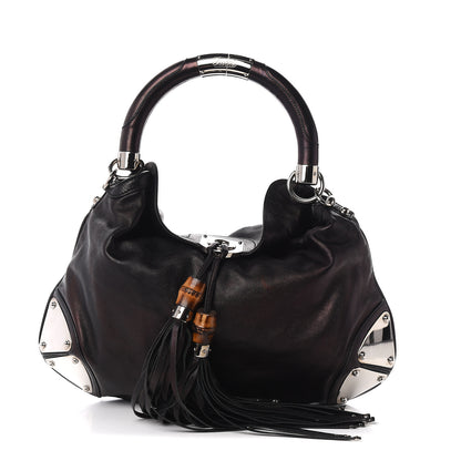 Gucci Calfskin Medium Indy Top Handle Hobo Dark Brown 1 of 12