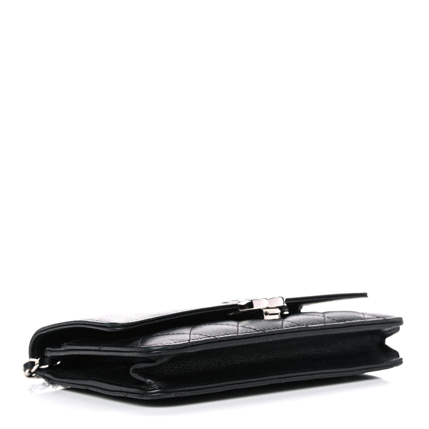 Grained Calfskin Quilted CC Box Wallet On Chain WOC Black