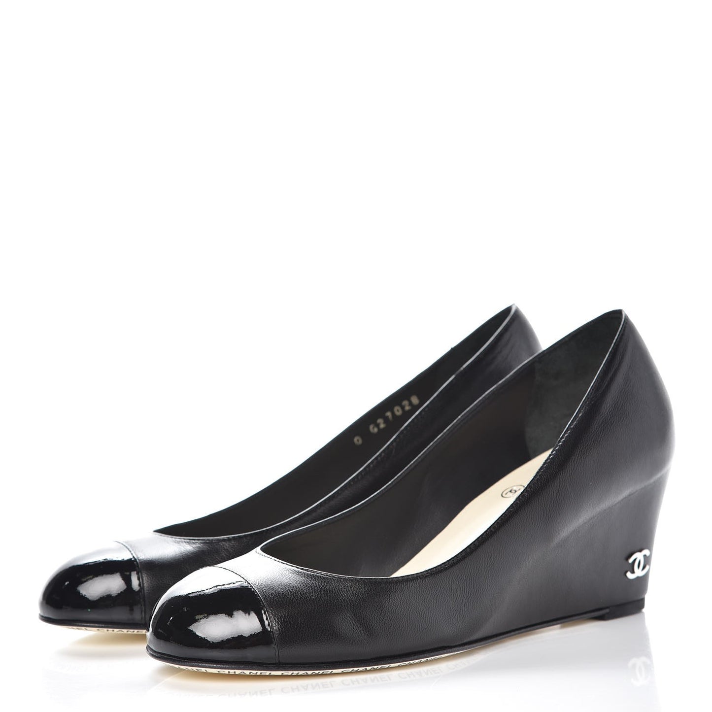 Lambskin Patent Cap Toe Wedges 35.5 Black