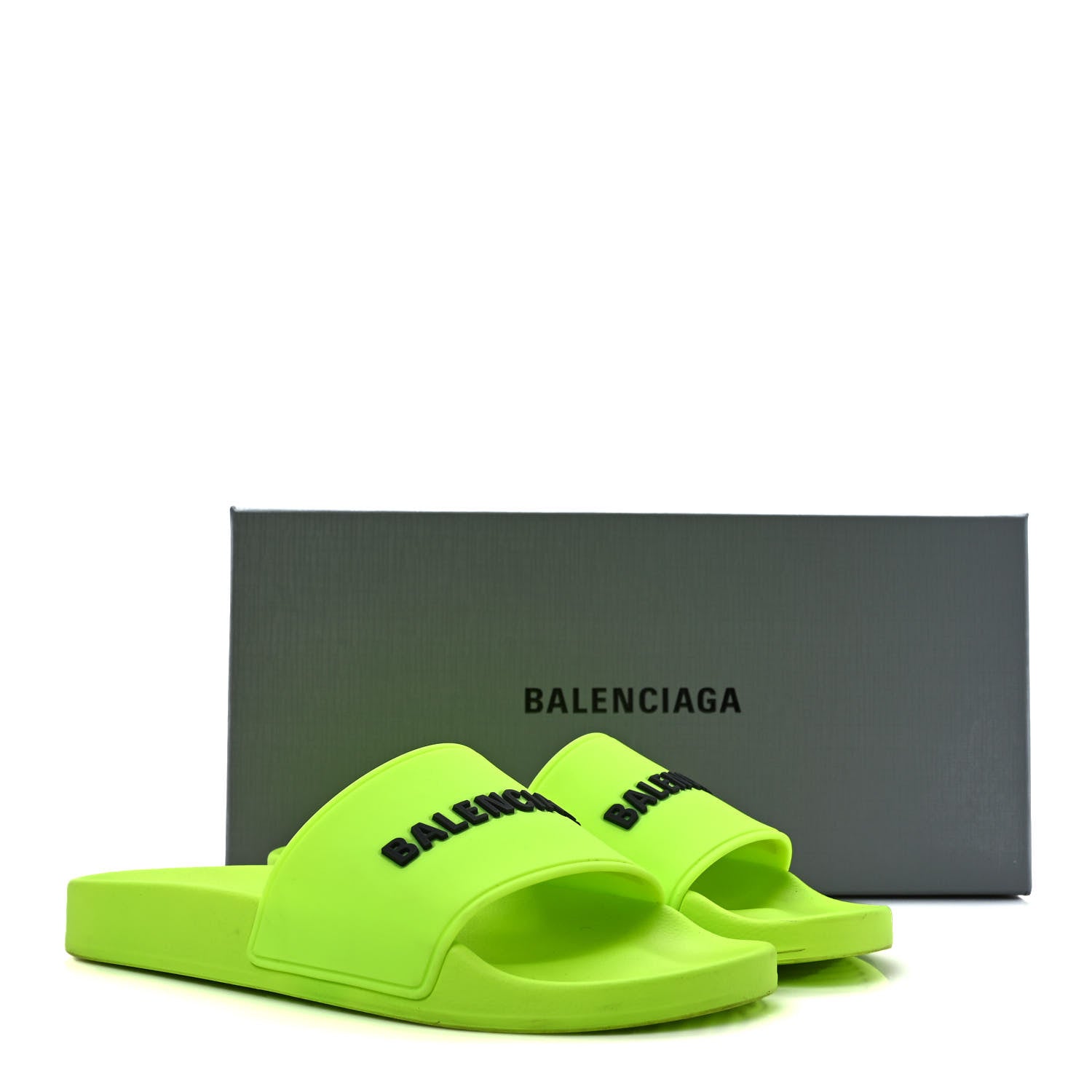 Balenciaga Smooth Rubber Logo Bi-Color Womens Pool Slide Sandals 38 Fluo Yellow Black 8 of 8