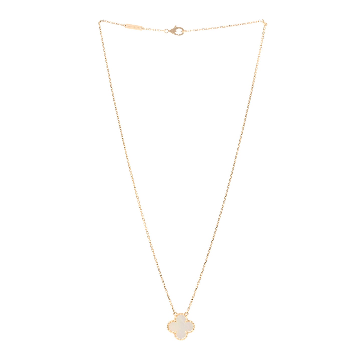 18K Yellow Gold Mother of Pearl Vintage Alhambra Pendant Necklace