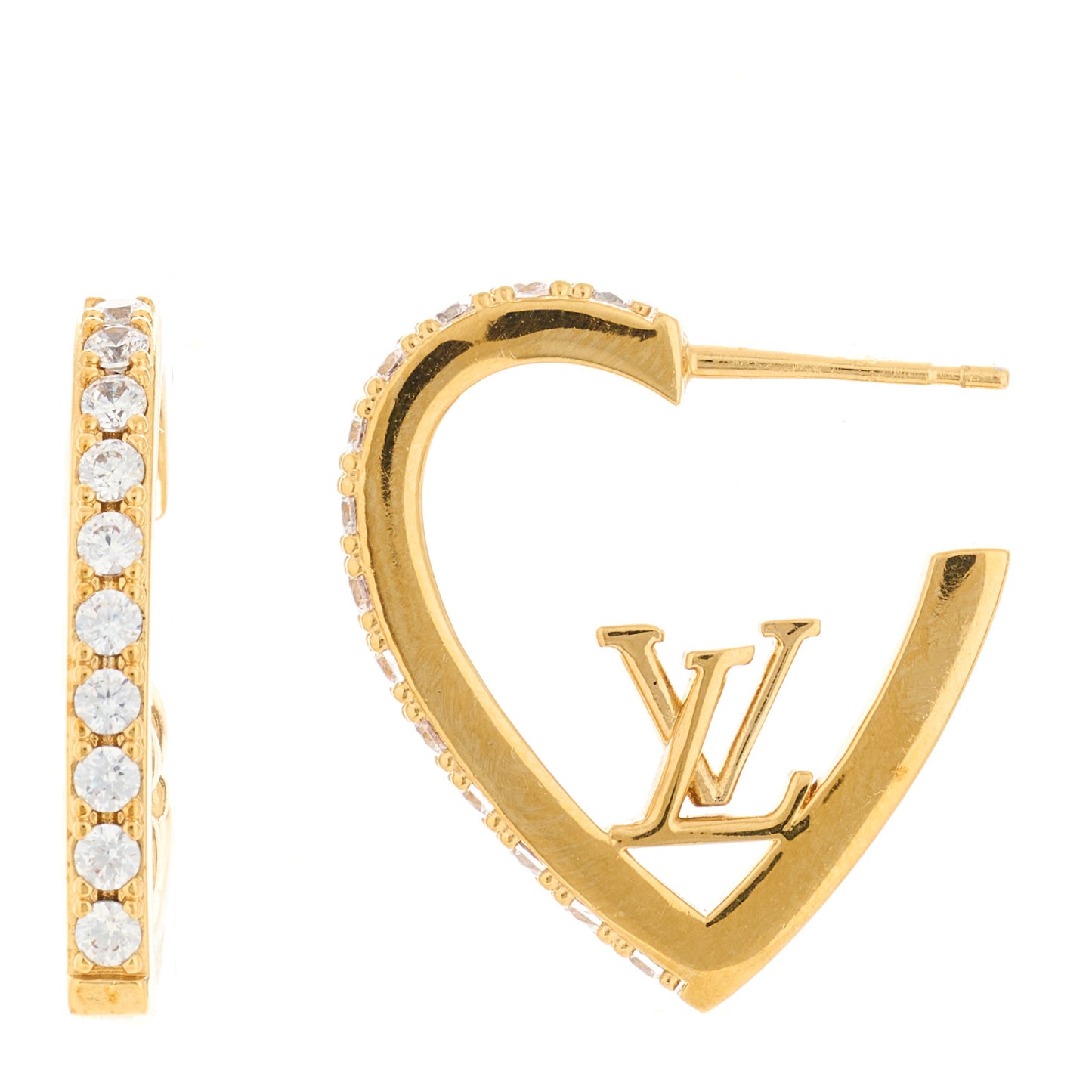 Metal Crystal My LV Love Hoop Earrings Gold