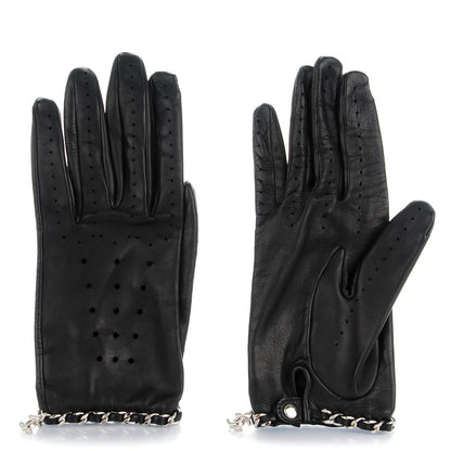 Chanel Lambskin Perforated Chain CC Gloves 8 Black 1 of 4
