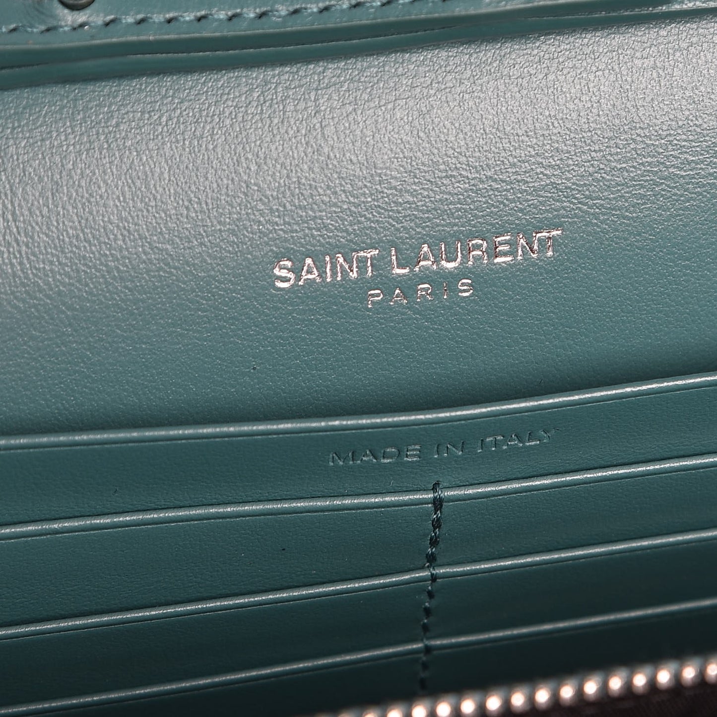 Calfskin Crocodile Embossed Monogram Chain Wallet Water Green