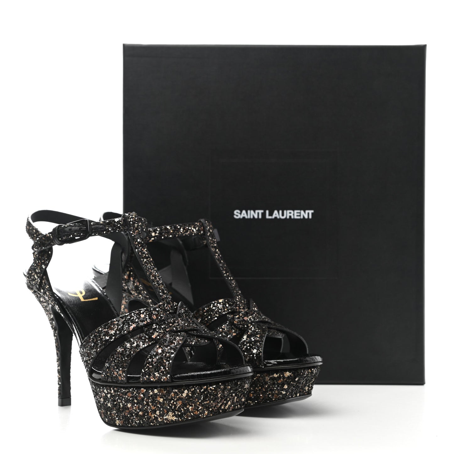 Glitter Calfskin Ayers Tribute 75 Platform Sandals 36 Midnight