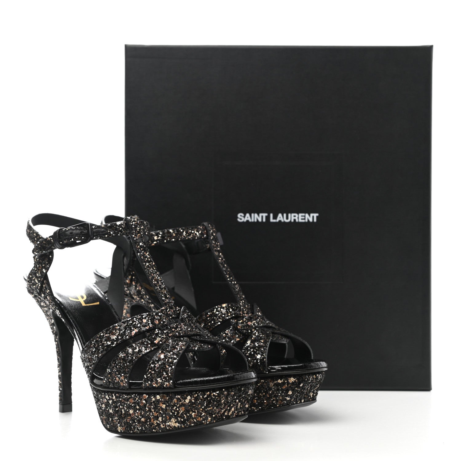Saint Laurent Glitter Calfskin Ayers Tribute 75 Platform Sandals 36 Midnight 9 of 9