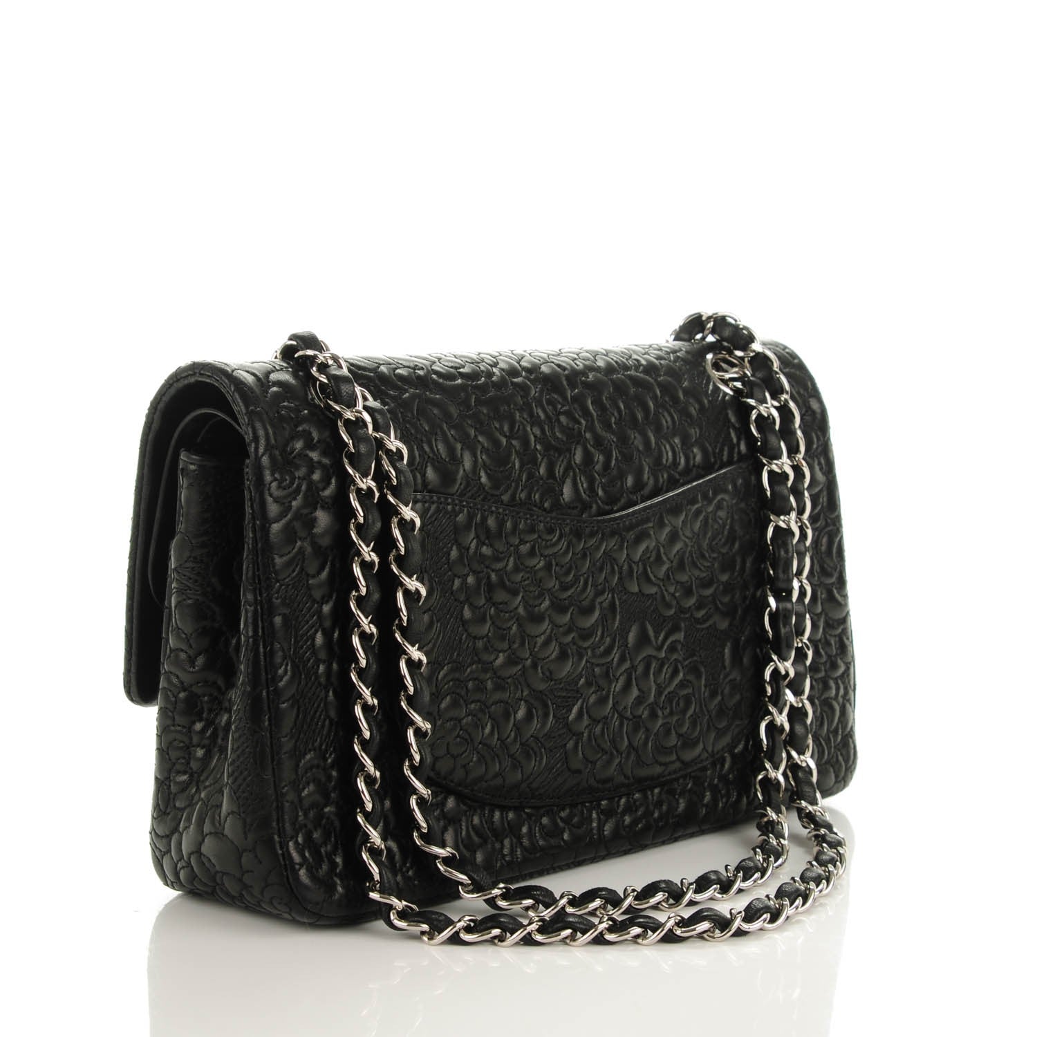 Chanel Lambskin Camellia Stitched Medium Double Flap Black 3 of 9