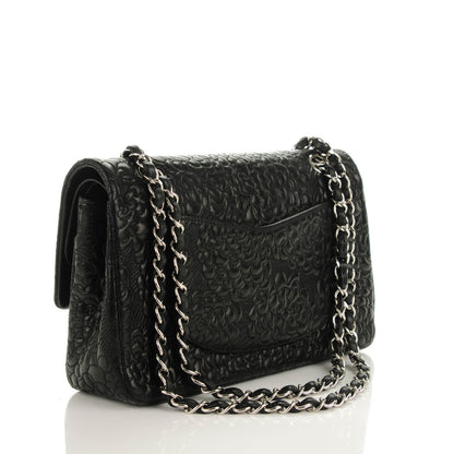 Chanel Lambskin Camellia Stitched Medium Double Flap Black 3 of 9