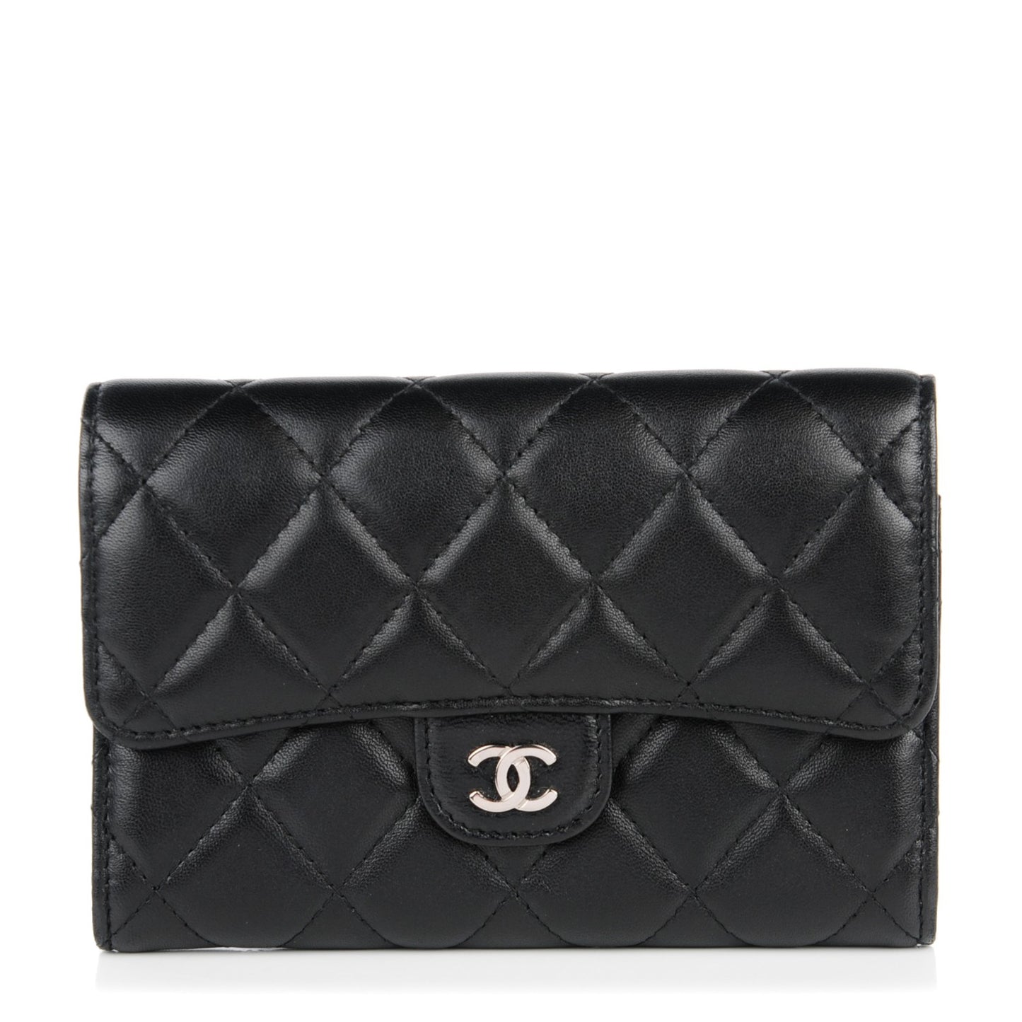 Lambskin Quilted Small Flap Wallet Black
