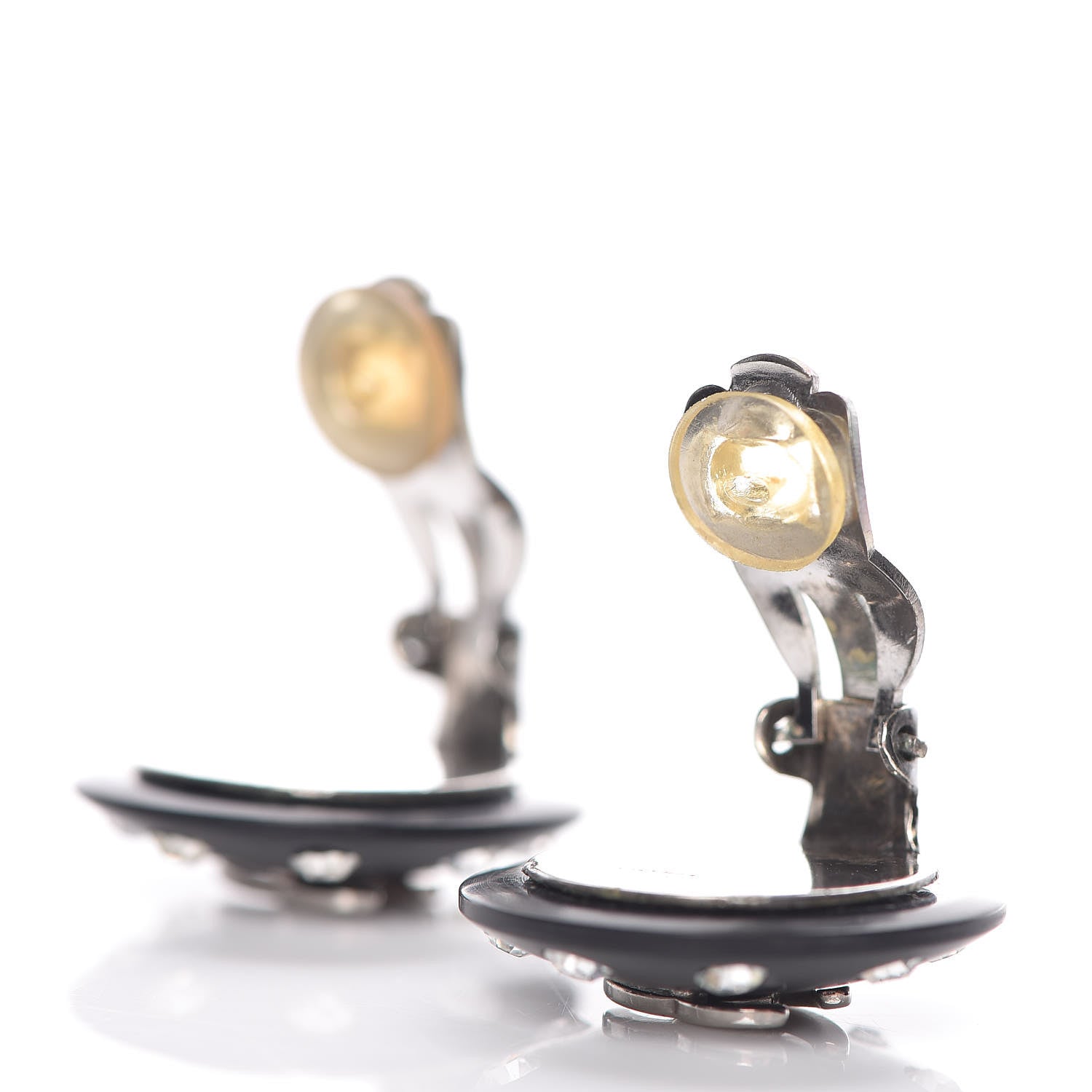 Chanel CC Crystal Studded Clip On Earrings Black Silver 3 of 4
