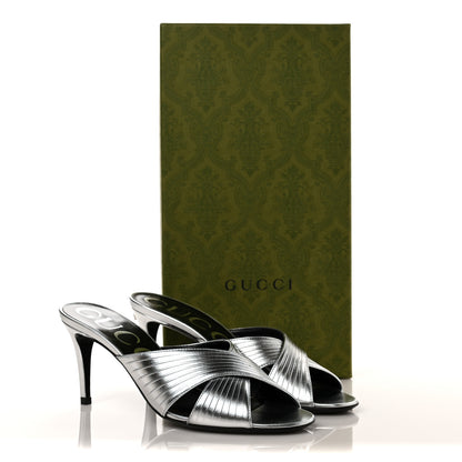 Gucci Metallic Nappa Crossover Heel Slide Sandals 36.5 Silver 10 of 10